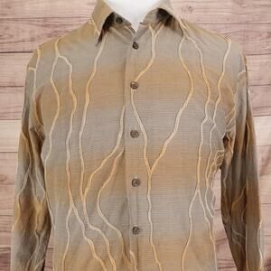 Robert Lecam Shirt Mens XL 43/44 17.5 Abstract Wavy Stripe Dress Button Front